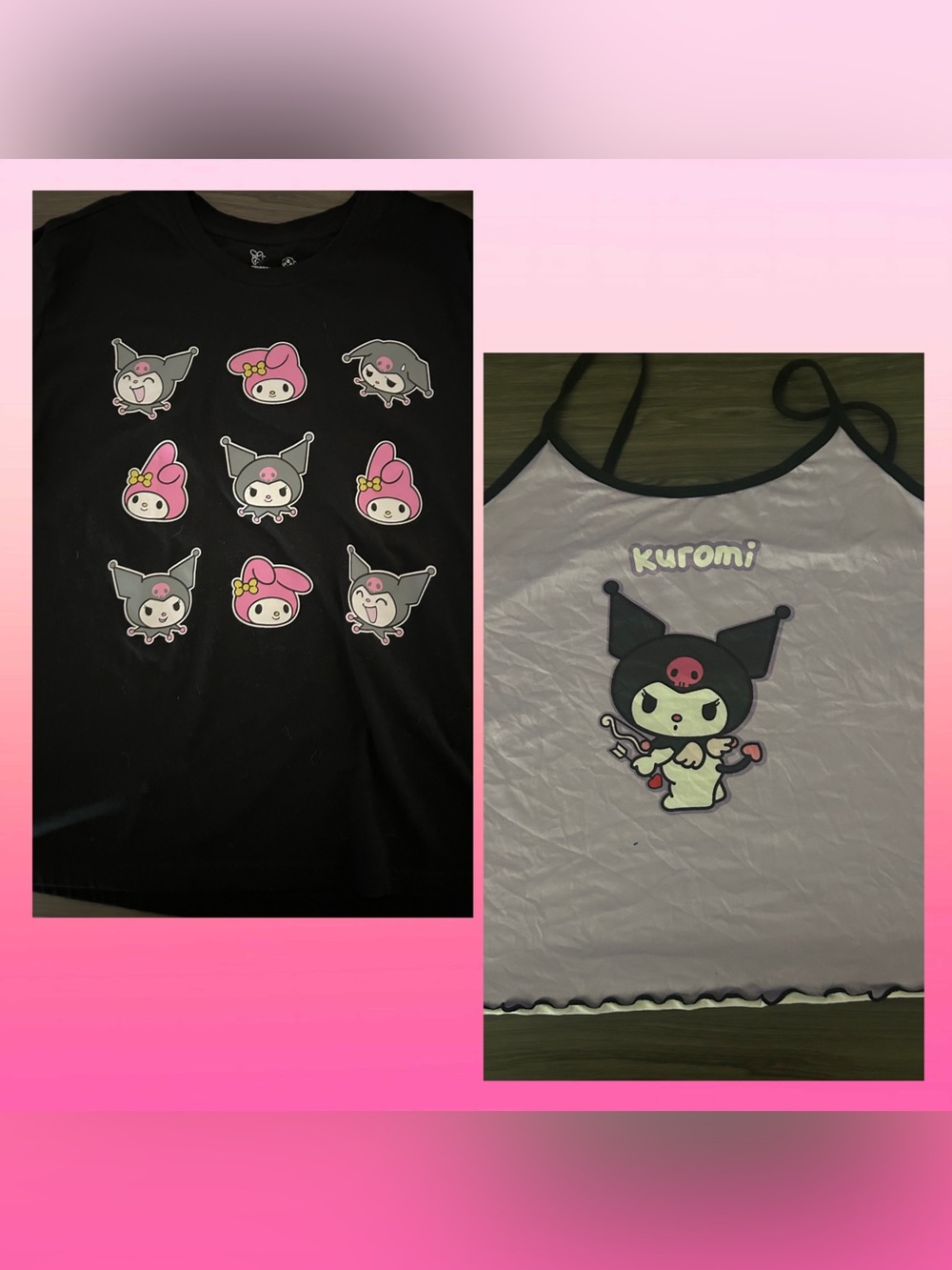 Kuromi shirt lot Sleep Tank Top in Light Lavender and black emotion shirt